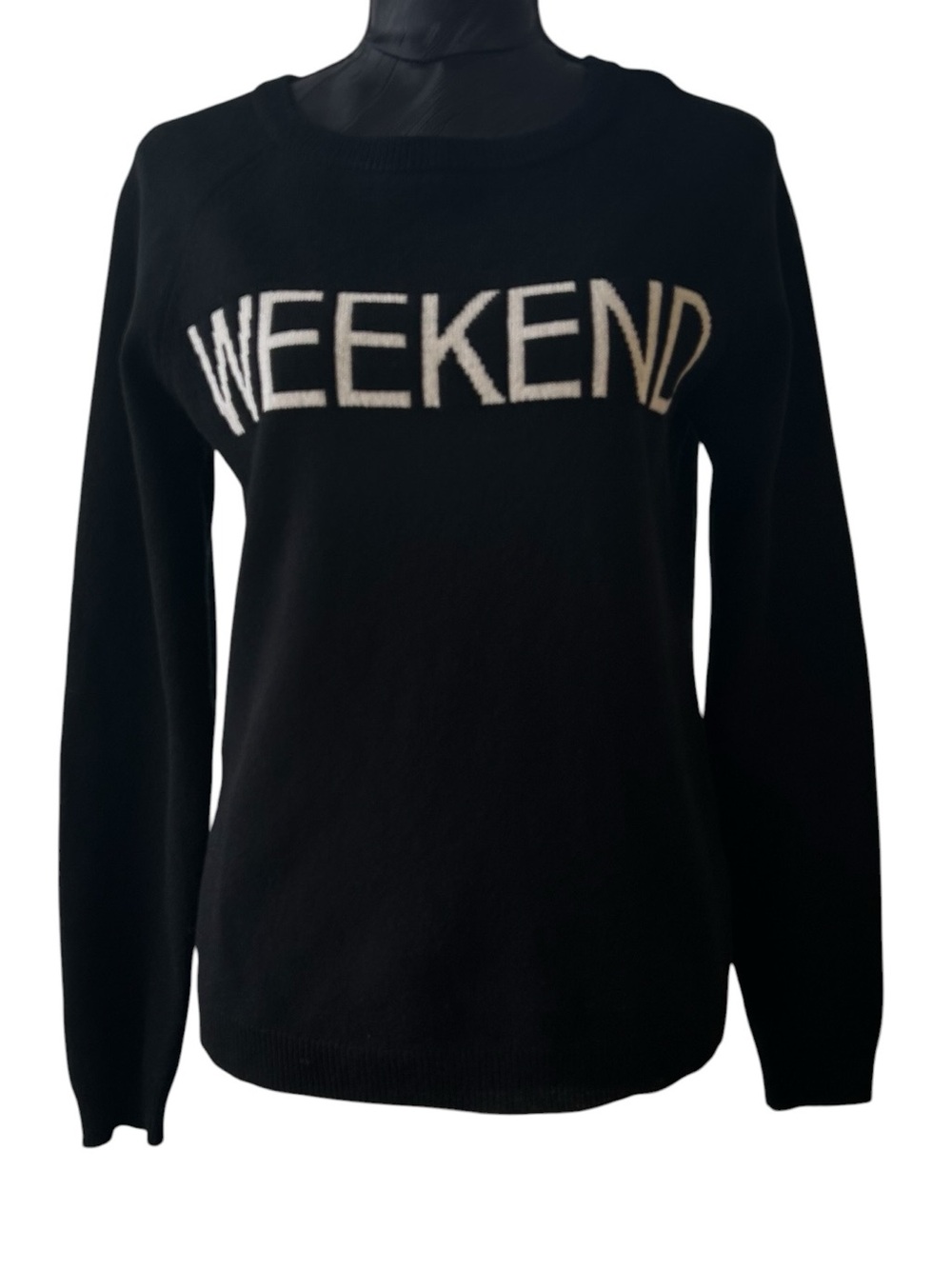 Anthropologie Philosophy WEEKEND Quiet Luxury Black Cashmere Graphic Sweater S